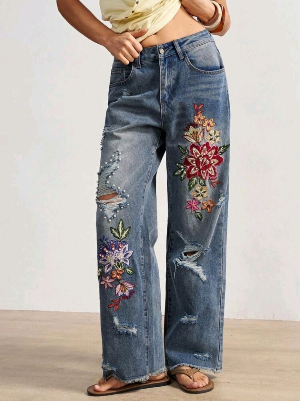 BOHO Countryside Vacation Style Casual Woven Embroidered Beaded Loose Women - Picture 3 of 7
